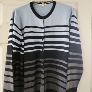 Women's DRESS BARN blue/gray/black striped cardigan EUC